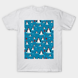 it's cold outside penguins seamless pattern blue T-Shirt